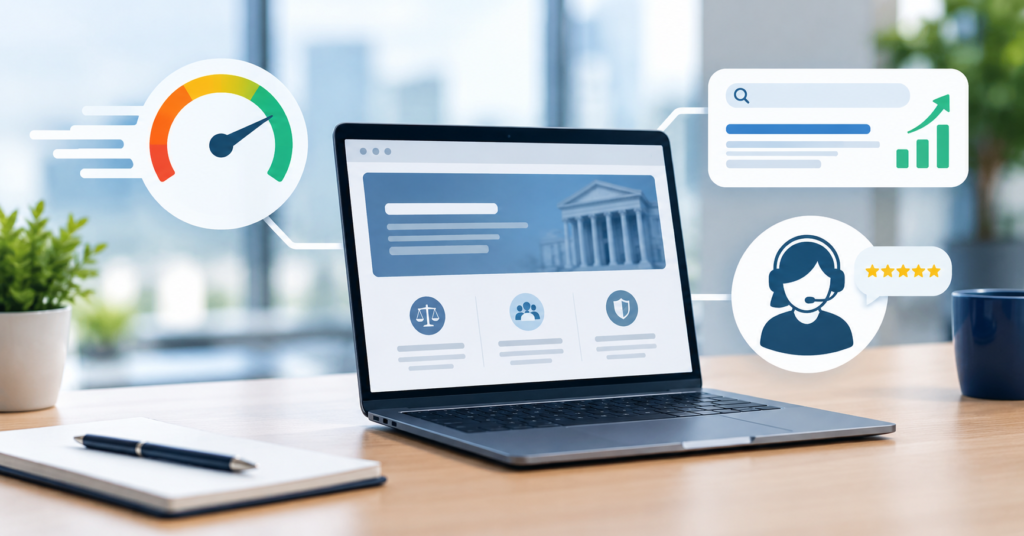 An image showing a representation of law firm website speed being beneficial for both SEO and customer service.